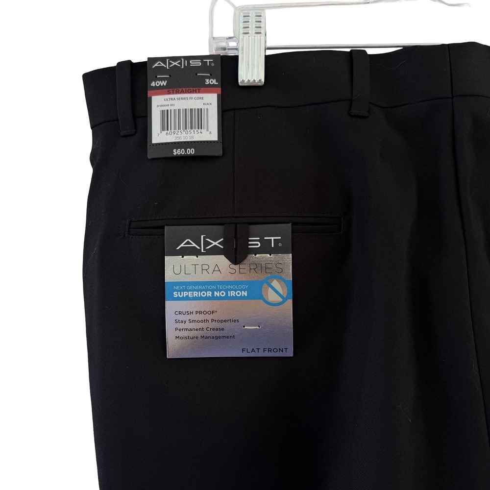 Axist Pants Mens 40x30 Black Ultra Series Straight Flat Front No Iron Dress NWT - Picture 7 of 16